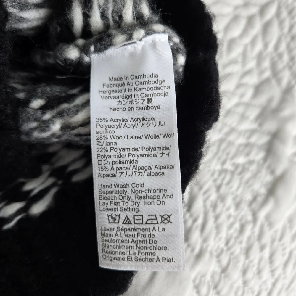 J. Crew Womens Fair Isle Cardigan Sweater Black White Wool Alpaca CE714 Size S